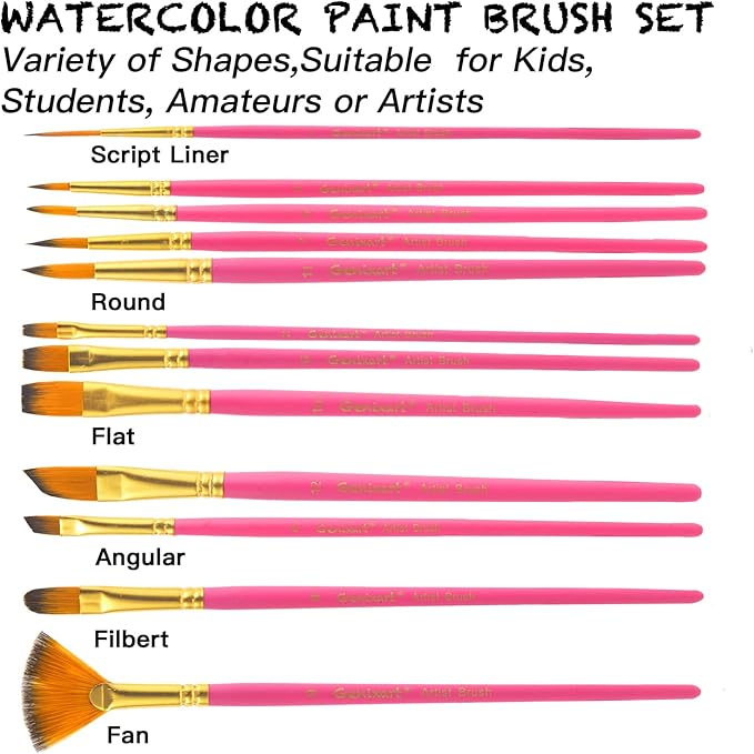 Genixart Paint Brush Set for Acrylic Oil Watercolor, Synthetic Nylon Hairs Artist Paintbrushes for Nail Face Body Professional Art Painting, 12 Pack Paint Brushes for Students Adults (PinkRed)