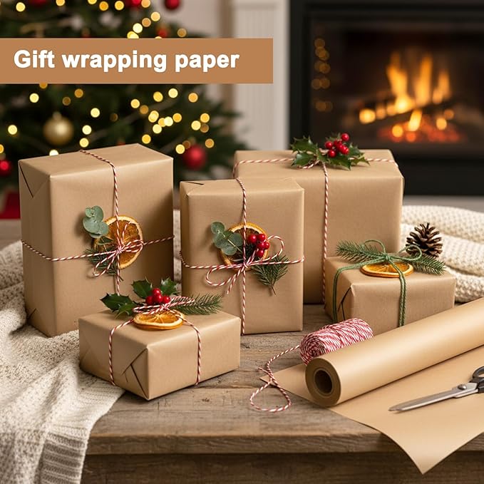 Moretoes 36" x 2,400"(200') Brown Wrapping Paper Roll, Kraft Packing Paper Roll for Gift Wrapping Craft Bulletin Board Banner Art Bouquet Flower Packing Moving Shipping 75GSM