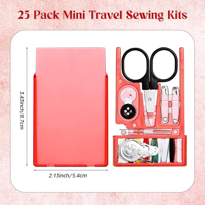 Knitgrip 25 Boxes Mini Travel Sewing Kit Quick Fix Sewing Kits Bulk Basic Portable Pre Threaded Needle Emergency Repair Tool for Christmas Gifts Beginner Traveler Home Hotel (Red)