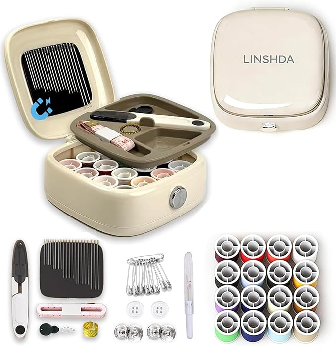 LINSHDA Sewing Kit, Travel Mini Sewing Kits for Adults Small Sewing Supplies and Accessories for Home Use & Quick Stitch Solutions (White)