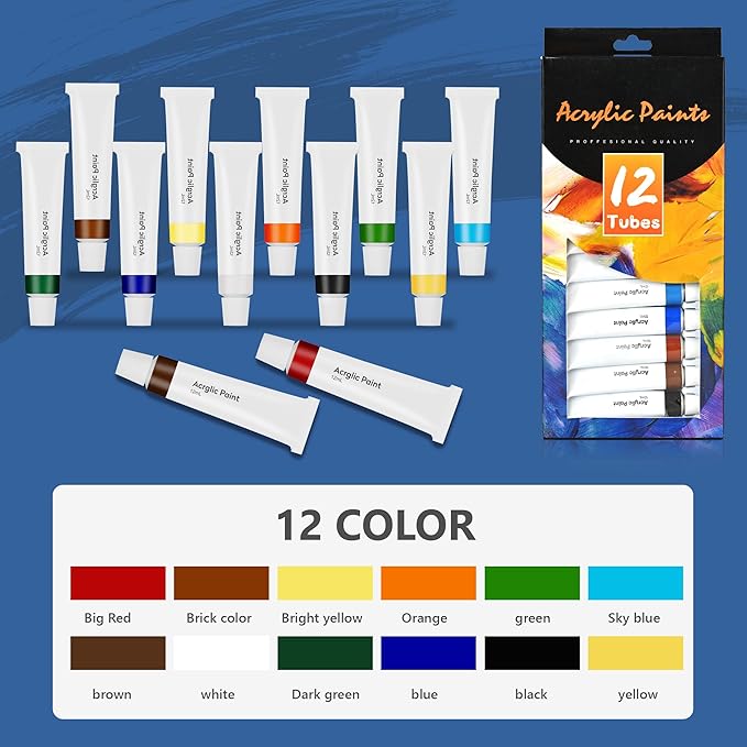 ACKASK Painting Kits for Adults Kids,Acrylic Paint Canvas Easel Set,30 Pcs Drawing Painting Supplies Art Kit,12 Paints,10 Painting Brushes,Palettes Etc,Art Set Art Supplies for Kids Adults Artists