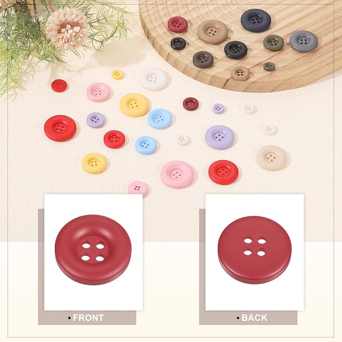 HARFINGTON 50pcs Sewing Button 20mm (3/4 Inch) 4 Holes Resin Thickened Round Crafting Replacement Buttons for Clothing DIY Crafts Decoration, Bright Red