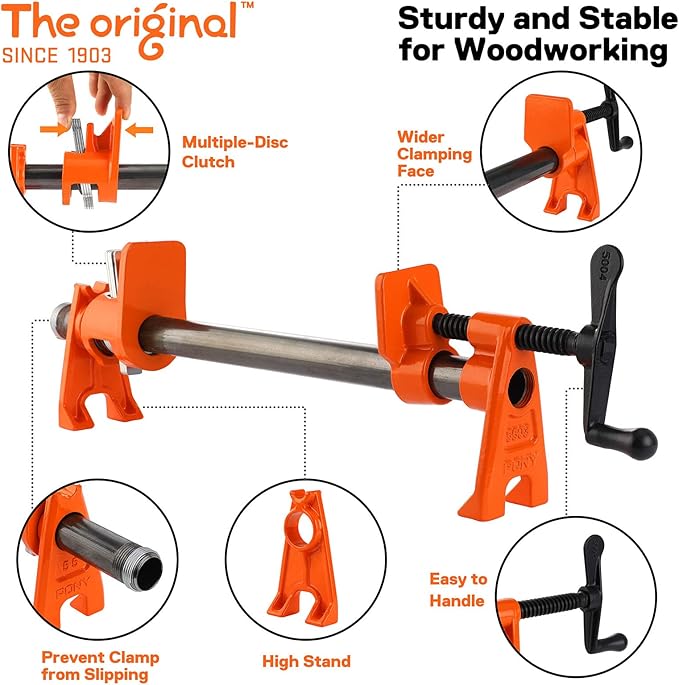 PONY PRO 2-Pack Heavy-Duty Wood Gluing Pipe Clamp Fixture for 3/4 Inch Black Pipe