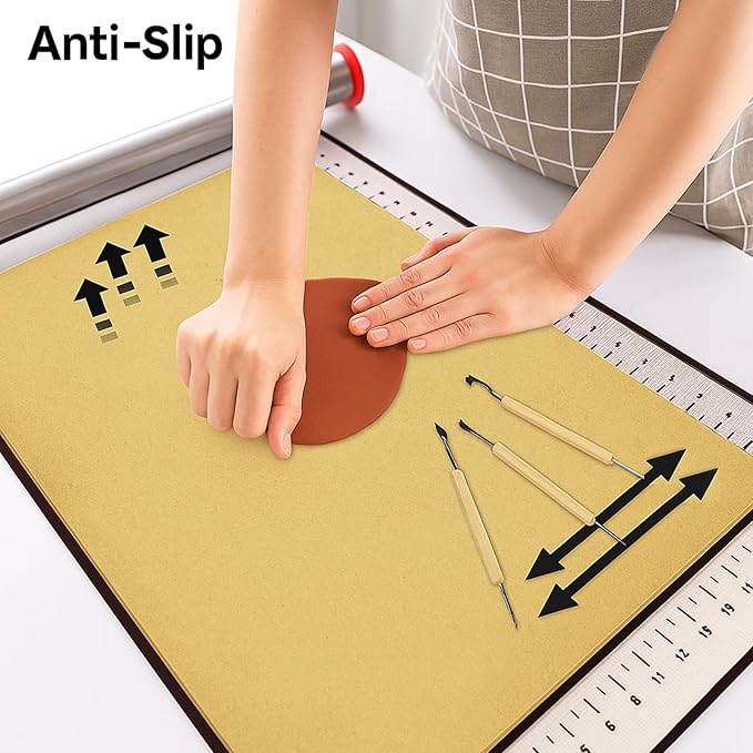 Wooden Wedging Board for Pottery - Clay Mat and Sculpting Tool for Handbuilding, Ceramics, and Crafting - Pottery Accessories for Adults (15.7inx9.8in-No Handle-with mat)