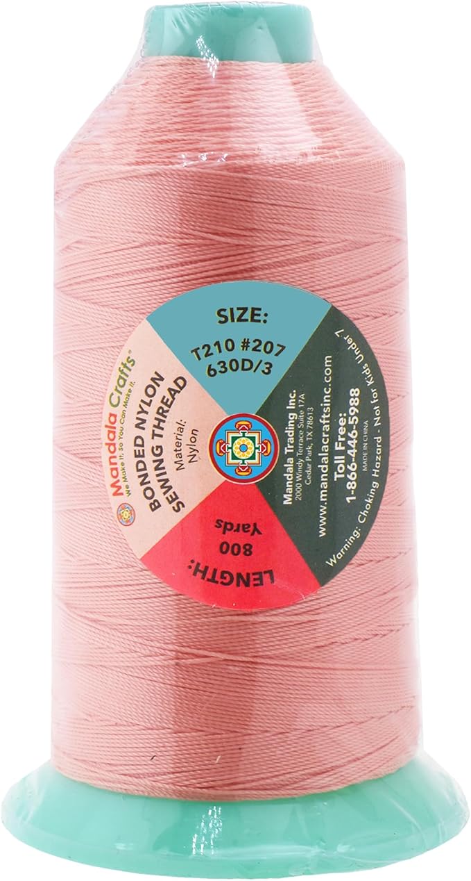 Mandala Crafts Size 207 630D T210 Bonded Nylon Thread - Blush 800 YDs Tex 210 Heavy Duty Sewing Threads for Leather, Jeans, Weaving, Outdoor Marine Upholstery