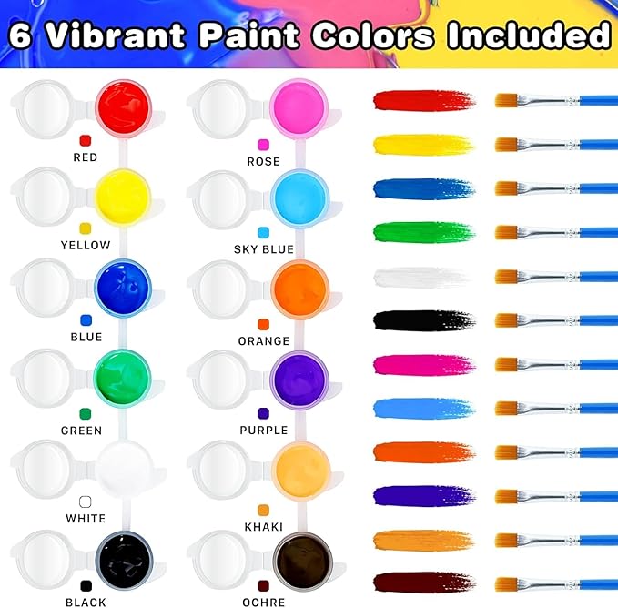 Mini Acrylic Paint Sets for Kids,12 PCS Paint Strips in 8 Colors with 12 Paintbrushes,Washable Watercolor Paint Set with 6 PCS Painting Canvas,Birthday Home Party Favors