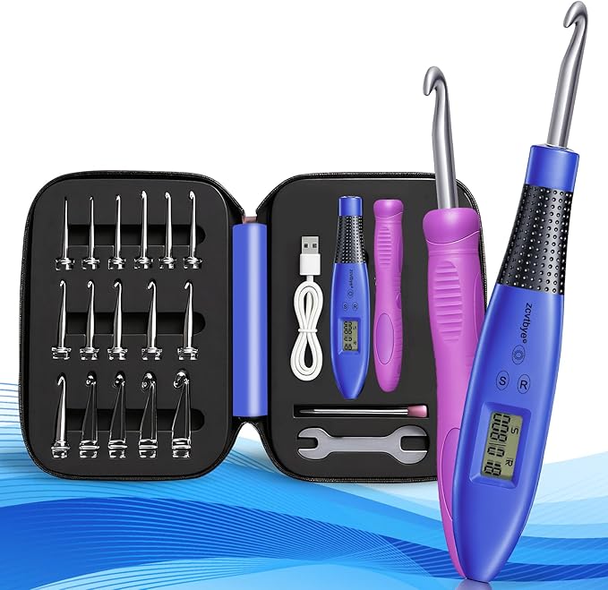 Light up Crochet Hook Set with Stitch Counter Crochet Kit with 22 Different Size Interchangeable Crochet Needle,Ergonomic with 2 Levels Led and Digital Stitch Counter for Crocheting and Knitting