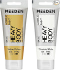 MEEDEN Acrylic Paint Yellow Ochre: Bundled with Titanium White Color - 100ml/3.38oz x 2 Bulk Heavy Body Acrylic Paint Tubes for Beginner Artist Hobbist