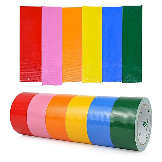 BOMEI PACK Colored Duct Tapes, 6 Rainbow Colors 2 Inch x 15 Yards x 9 Mil, Heavy Duty Waterproof Tape in Red, Pink, Yellow, Orange, Green, Blue