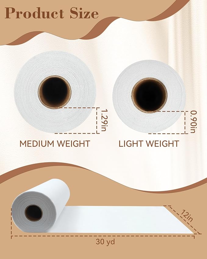 FIVEIZERO Medium Weight Iron-On Non-Woven Fusible Interfacing: 12in x 30yd Medium Weight Non-Woven Interfacing Iron On Polyester Single-Sided Interfacing for DIY Crafts Supplies
