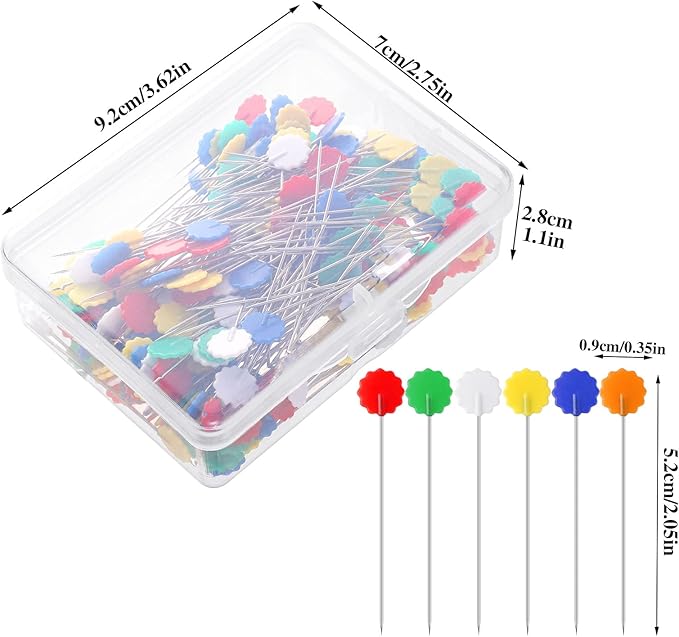 200 Pieces Flat Head Straight Pins, Flower Head Sewing Pins Quilting Pins for Sewing DIY Projects Dressmaker Jewelry Decoration, Assorted Colors