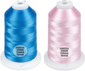 Simthread 2-Pack Trilobal Polyester Thread – 5000M (5500yds) No.40 Tangle-Free, Built-in Thread Lock Spool – Compatible with Brother, Singer, Janome & More,ElectricBlue420+SalmonPink079