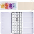 PEVART Empty Watercolor Paint Palette case,Metal Water Color Tin Box with 52 Empty Half Pans and Fold-out Mixing Painting Tray-Portable Travel Watercolor Palette, Plain Air painting