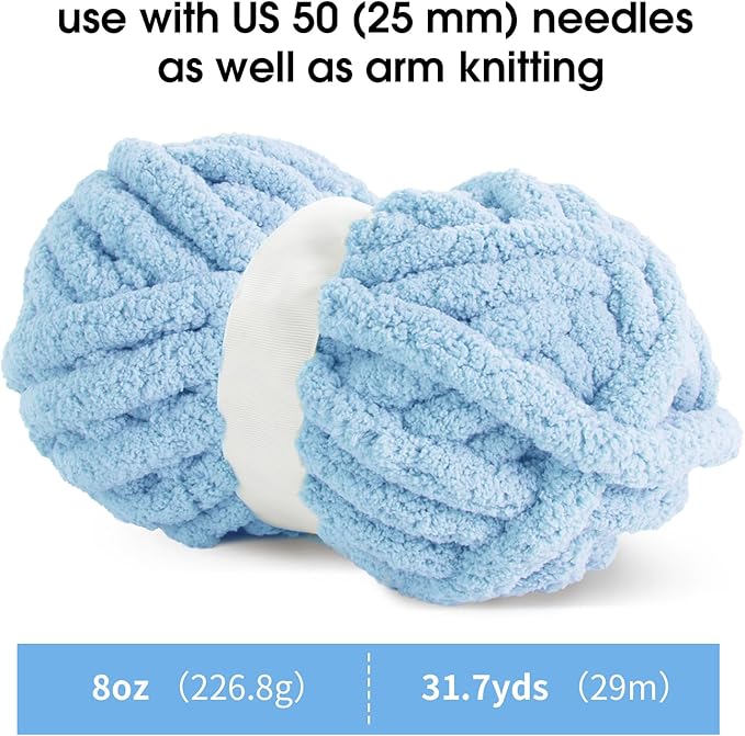 MABOZOO Assorted Chunky Yarn for Crocheting 8 Pack,Fluffy Jumbo Chenille Yarn,Soft Plush Yarn Bulky,Giant Thick Fuzzy Yarn for Hand or Arm Knitting,Cream & Sky Blue(31.7 yds,8 oz Each Skein)