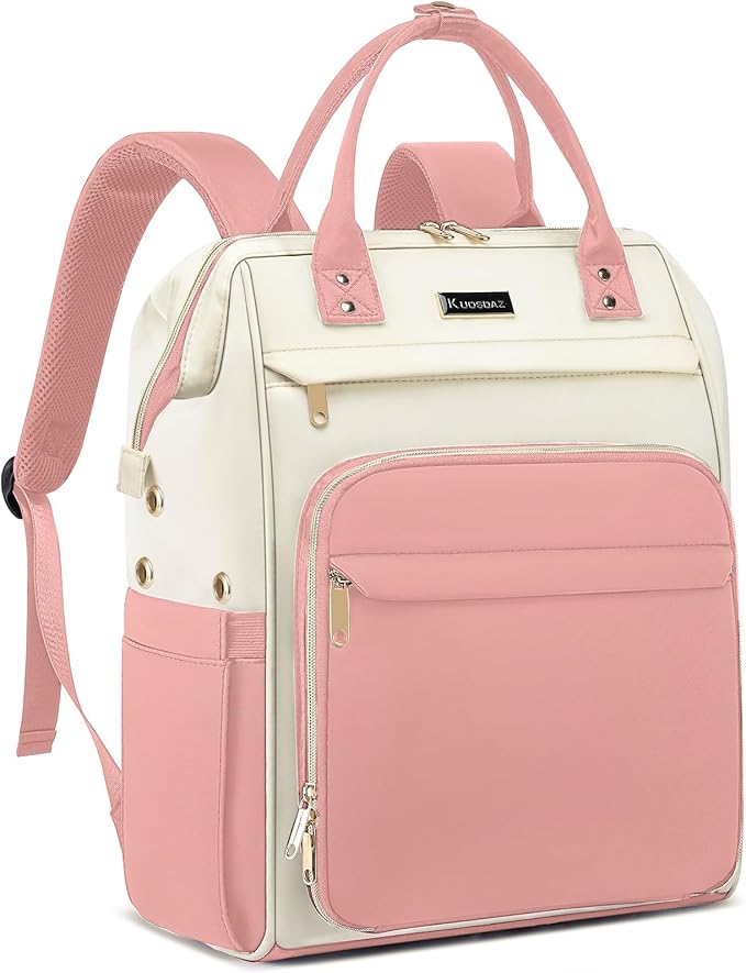 Kuosdaz Crochet Bag Backpack, Large Yarn Storage Crochet Organizer, Christmas Gifts Travel Crochet Backpack for Women, Knitting & Crochet Accessories for Crochet Hooks, Pink & Beige