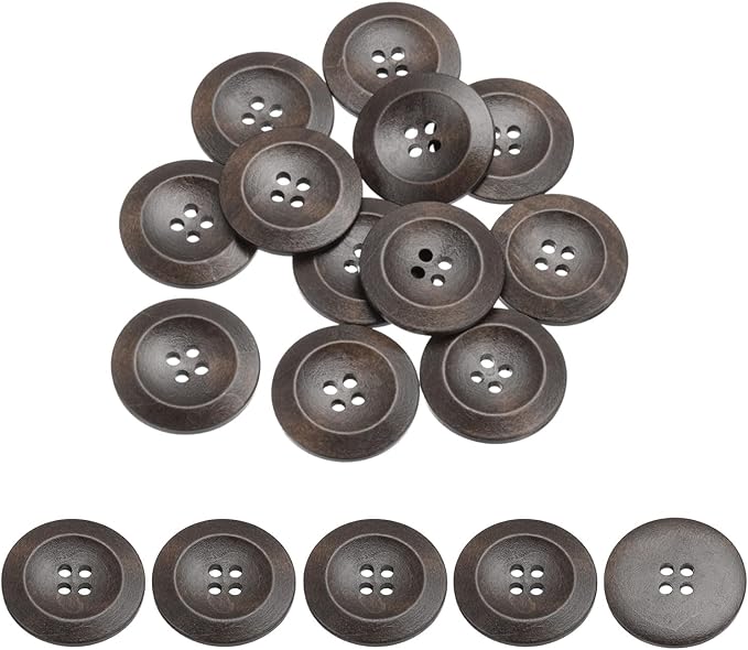 uxcell 80Pcs Wooden Buttons, 38mm(1 1/2") 4 Hole Round Wood Sewing Button Craft for Sewing DIY Craft Clothing, Dark Brown