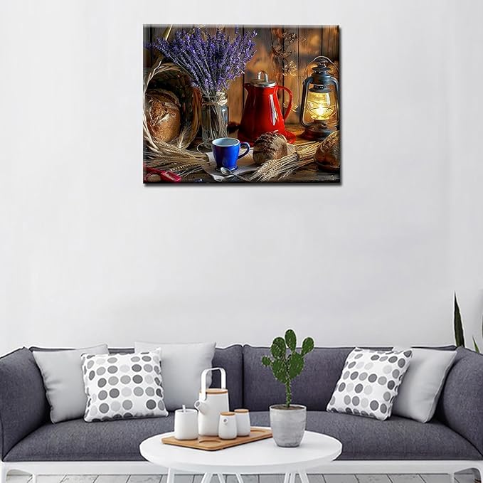 Rustic Style DIY Oil Painting on Canvas 16x20 Inch Paint by Numbers for Adults Kids Flower Oil Lamp and Apple Acrylic Pigment Watercolor Paint Kits Retro European Style Home Wall Decor(Manual Frame)