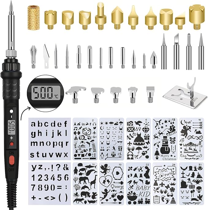 ACRSIKR Wood Burning Kit, LED Display Wood Burning Tool Adjustable Temperature Woodburning Pyrography Pen Kit for Adults 46 Pcs