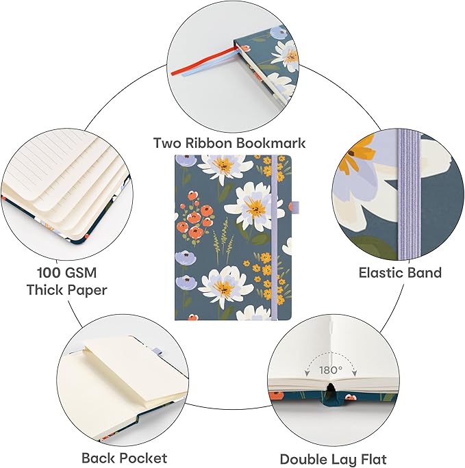 &And Per Se Lined Journal Notebook for Women&Men with Pattern, 160 Pages 100GSM Thick Paper, A5 Hardcover Journals for Writing, 5.7'' x 8'' (Garden Flowers)