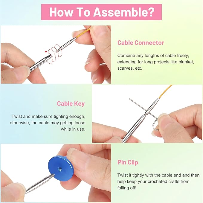 Aeelike Interchangeable Tunisian Crochet Hooks Set, 12 Sizes Colorful Tunisian Crochet Hooks Set with Cables 3.0mm - 10.0mm Smooth Ergonomic Hook for Making Blanket Scarves, Ideal Gift
