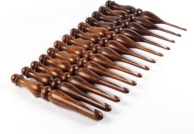 13 Pieces Premium Wooden Crochet Hooks, Crochets Hooks Set for Knitting and Crocheting - Rosewood Knitting Needles (4)