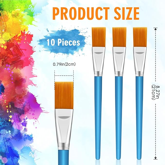 10PCS Flat Head Wide Paint Brush Set, 0.8 Inch Bulk Wide Paint Brushes for Kids for Adults and Artists Acrylic Painting Watercolor Canvas Face Painting Touch Up Rock
