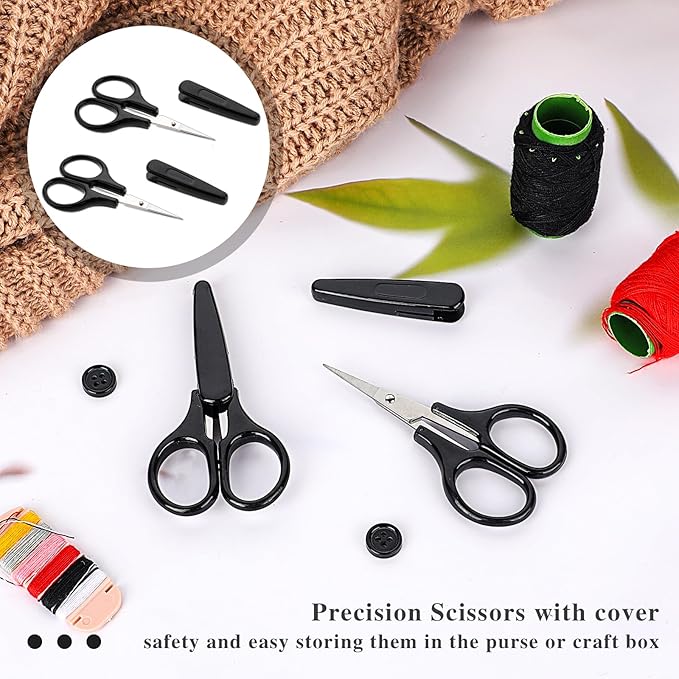 2Pcs All Purpose Craft Scissors Stainless Steel with Protective Cover Mini Detail Craft, Precision Straight Fine Tips Design for Paper Cutting, Scrapbooking