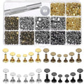 Selizo 480 Sets Small Double Cap Leather Rivets 4 Colors 3 Sizes (Cap Diameter: 6mm/8mm/8mm) Tubular Metal Studs with 3 Pieces Setting Tool Kit for Leather Craft Repairs Decoration