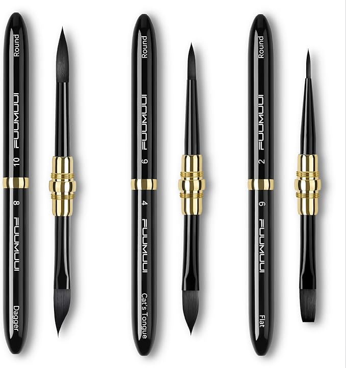 3pcs Dual-Tip Travel Watercolor Brushes with 6 Versatile Tip Styles, Premium Synthetic Squirrel Hair Travel Paint Brush Set for Plein Air Painting - Watercolor Acrylic Gouache Ink