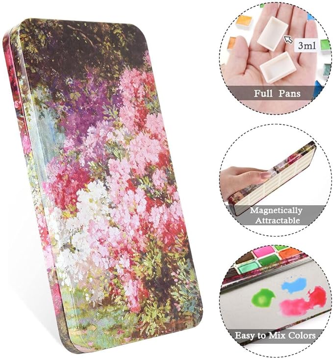 Portable Watercolor Paint Palette with Tins, Lightweight 20 Empty Full Pans with Magnetic Squares, Metal Watercolor Palette for Travel, Acrylics Painting and Art, Paint Tray Palettes 20Full Pans