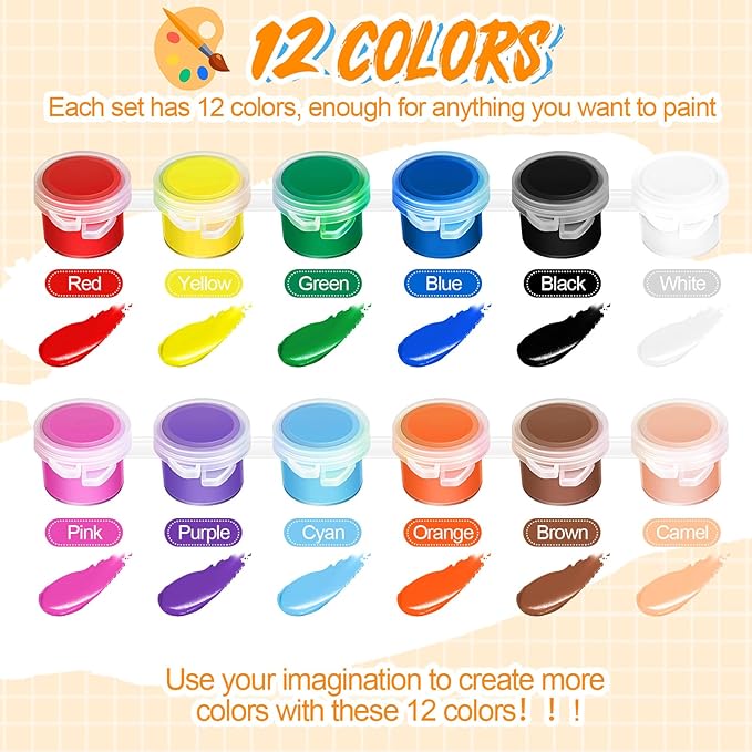 Fulmoon 96 Set Mini Acrylic Paint Set for Kids Adults Washable Mini Painting Kit Arts Crafts Party Favors Filled Strips Brushes Palettes Bulk for Classroom Home Kit Supplies (Vivid Color)