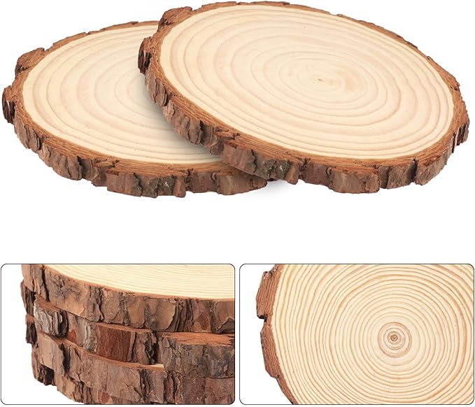 70 PCS 4-4.7 Inch Natural Wood Slices, Unfinished Pine Wood Circles with Barks for Coasters, DIY Crafts, Christmas Rustic Wedding Ornaments and Centerpieces,by GNIEMCKIN.