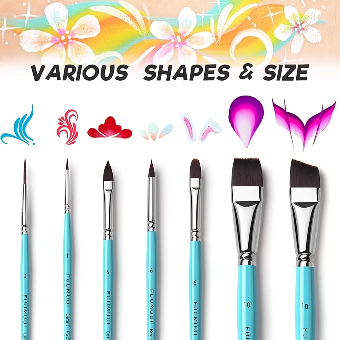 Face Paint Brush Set, Fuumuui 7 Pcs Professional Artist Paint Brushes for Face & Body Painting Art Makeup Kit for Halloween Cosplay Party Makeup Kit - Acrylic Painting Oil Gouache Watercolor