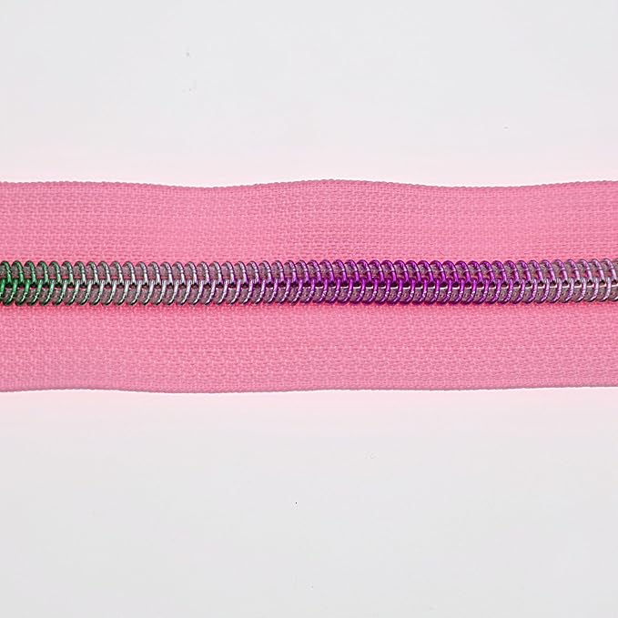 #5 Colorful Metallic Nylon Coil Zipper by Yard,Pink Zipper Tape Bulk 10 Yards with 25pcs Silver Pull for DIY Sewing Craft Bag YIGUANXIN