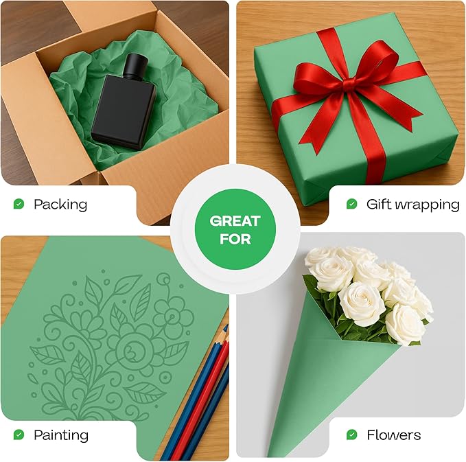 Christmas Green Kraft Paper Roll 24" x 1200" (100 ft) with Cutter - USA-Made Gift Wrapping Paper for Packing, Moving, Shipping & Crafts/Arts - 100% Recyclable Natural Craft Material by IDL Packaging