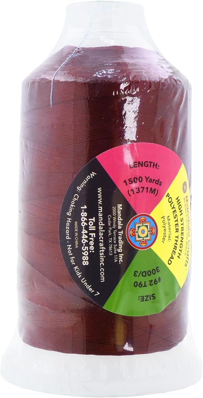 Mandala Crafts Burgundy Heavy Duty Thread - 1500 Yds Tex 90 Bonded Polyester Threads for Sewing Drapery, Jeans, Leather, Hair, Outdoor Marine Upholstery