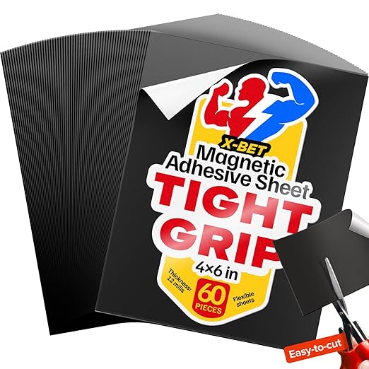 Strong Self-Stick Adhesive Magnetic Sheets 60 Pcs (4"x6"/10x15cm) – Customizable Magnetic Paper for Photo, Magnet Stickers, Labels, Crafts; for Fridge, Lockers, Whiteboards, Office, Projects