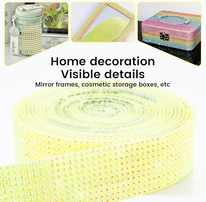 Novani Self Adhesive Rhinestone Ribbon, 0.78 Inch Wide 3 Yards 1 Roll, Lemon Yellow Diamond Bling Strips for DIY Crafts, Glitter Resin Rhinestones Tape for Crafting, Car Decoration