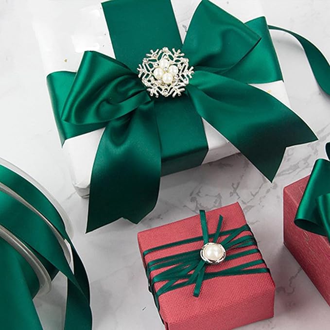 Spruce Green Satin Ribbon 1 inch X 50 Yards Polyester Ribbon for Gift Wrapping Very Suitable for Weddings Party Hair Bow Invitation Decorations and More