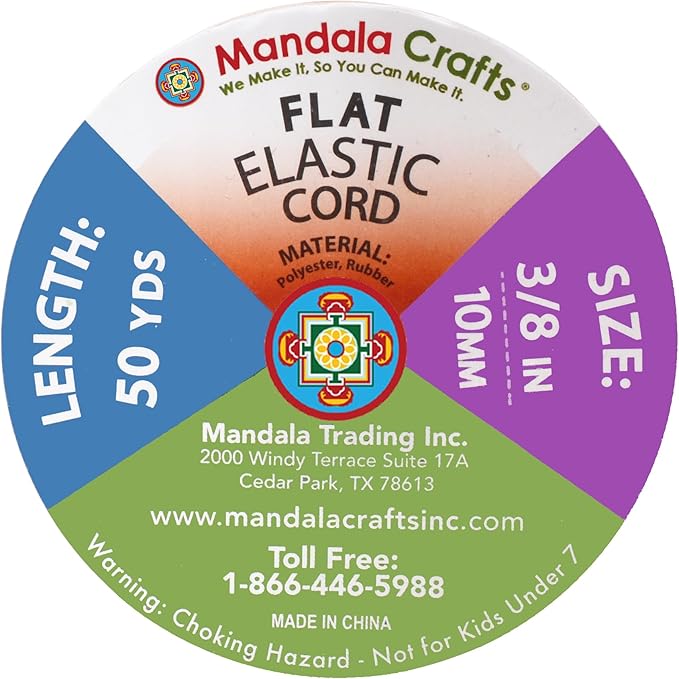 Mandala Crafts 10mm 50 Yds Roll of Dark Khaki Elastic Bands for Sewing - 3/8 Flat Elastics Cord - 3 8 Inch Braided Stretch Straps for Crafting