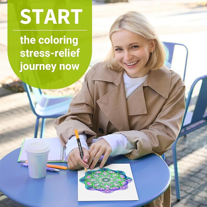 Adult Coloring Book for Women Relaxation, Spiral Bound Mindfulness Coloring Book with 24 Colors Markers for Adult, Anxiety Relief Gifts with 48 Pictures (Hand-Drawn Mandala)