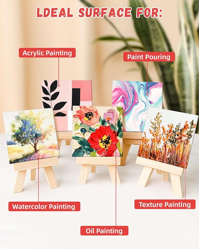 SIMETUFY 5x5 inch 12 Pack Mini Canvas Boards Primed Acid Free Mini Canvas Panels for Oil, Watercolor, Acrylic, Gouache Paint