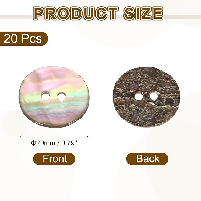 uxcell 20Pcs Natural Shell Buttons, 20mm 2-Hole Round Shell Craft Sewing Button, Decorative Accessories for Coats, Shirts, Clothing DIY Projects, Natural Color