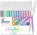 Glitter Gel Pens, 36 Colors Metallic Vibrant Retractable Sparkle Gel Pens for Coloring Journaling Drawing Doodling Colored Pen Colored Gel Pens for Kids Adult Fun Pens 0.8-1mm