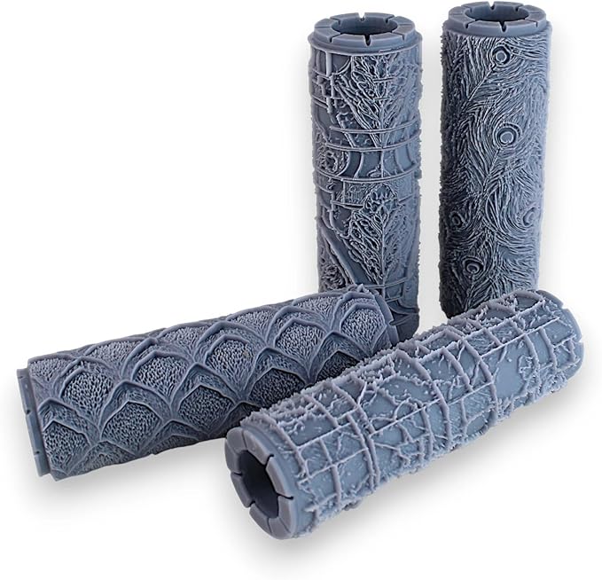 Natural Elegance 4-Pack Clay Texture Rollers (4") - Seamless Set #02 - Embossing Pattern Rollers for Polymer & Ceramic Clay, Pottery & Crafts