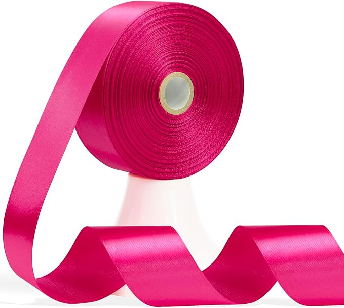 60 Yards Hot Pink Satin Ribbon 1-1/2 Inch, Solid Polyester Fabric Ribbon for Gift Wrapping, Crafts, Flower Bouquet, Wedding, Baby Shower, Festival, Christmas, Halloween