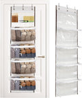 LoforHoney Home Yarn Storage, Hanging Yarn Storage Organizer with 5 Zipper Closure Compartments, Over the Door Yarn Storage Bag for Crochet Hooks and Yarn Balls, Clear Hanging Yarn Holder with 3 Hooks