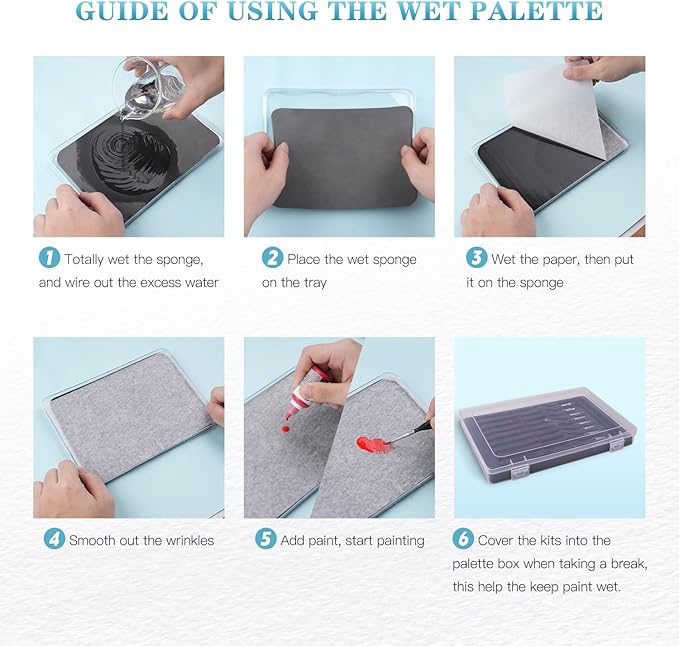 Wet Pallets for Painting Miniatures - Stay Wet Palette for Acrylic Painting Kit with 9PCS Miniature Paint Brushes, 50PCS Pallet Paper, 2PCS Sponge, 1PC Brush Holder, 1PC Sponge Tray