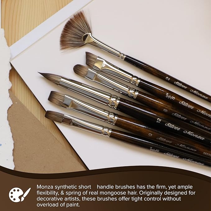Silver Brush Limited 2608S Monza Glazing Brush, Oil, Acrylic, and Watercolor Brush, Short Handle, Size 3/8"