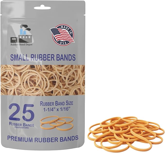 Small Quantity Rubber Bands Pack, Everyday Elastic Bands - Purchase What You Need, At A Price That You Like - Everyday Rubber Bands - Band Size: About 1-1/4" x 1/16" - 25 Bands